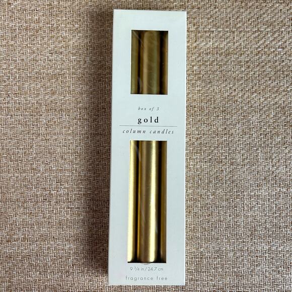 Vintage Pier 1 Gold Column Candles Set of 3 New in Box Metallic Taper Style - Picture 1 of 6